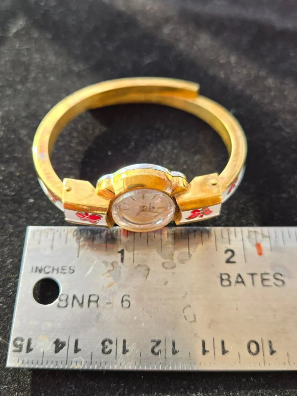 Vintage White and Floral Enamel Hinged Bucherer Watch - Picture 9 of 10